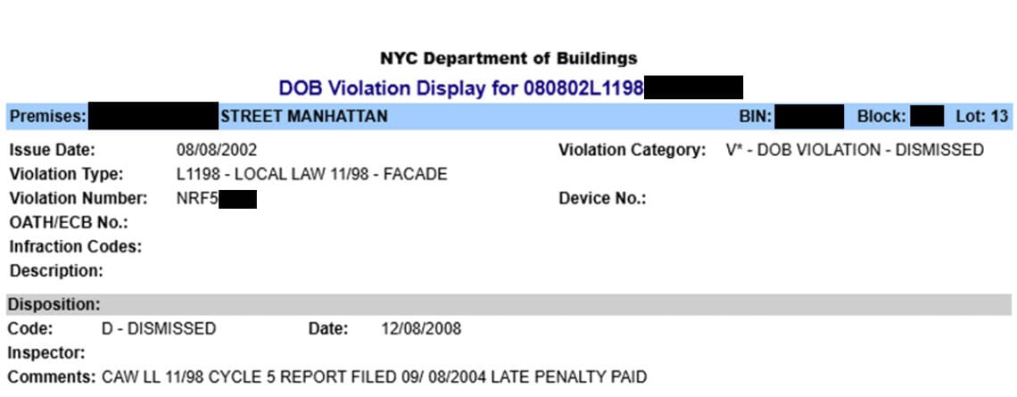 NYC DOB VIOLATION